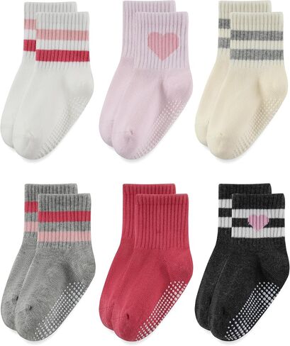 6 Pairs Toddler Socks Baby Non Slip Grip Socks for Boys Girls | Cotton Blend,Machine Washable,Stretchable and Durable,Seamless Design,Daily Use,Ankle Socks in Kuwait