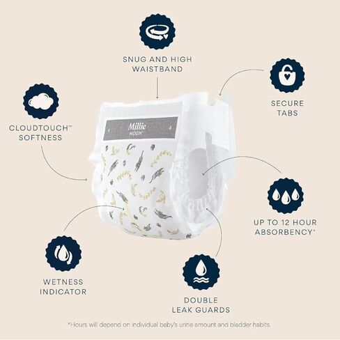 Millie Moon Luxury Diapers, Size 3 (13-24lbs), 27 Count, Up to 12 Hour Absorbency, Double Leak Guard and Wetness Indicator in Kuwait