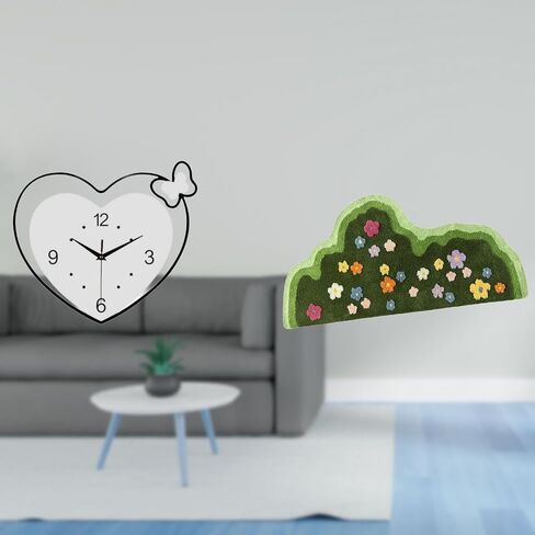 Wall Clock Acrylic Wall Clock Non Ticking Floor Carpet Irregular Area Rug Soft Polyester Botanical Non Slip Suitable for Kids Room Living Space Decora in Kuwait