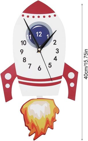 Cartoon Rocket Silent Wall Clock Kids Bedroom Decor Unique Childrens Gift Birthday Present with Swinging Pendulum for Home Office Nursery in Kuwait