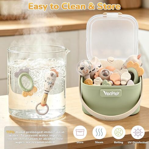 Baby Rattles, Baby Toys 0-6 Months, Teething Toys 3-6 Months, Newborn Toys with Storage Box, Infant Toys 0-6 Months for Grasping, Neutral Baby Shower Gift for Boy Girl (10-Pack) in Kuwait