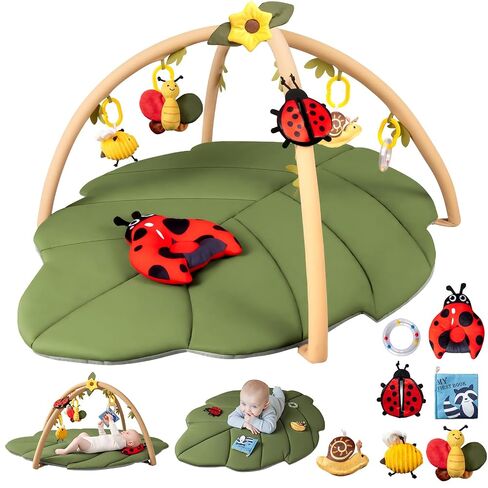 Leaf Tummy Time Baby Play Mat, Activity Gym w/7 Toys 0-18M Washable Oversize Infant Mat | Pure Cotton, Oversized & Comfy,Easy Assemble & Disassemble.Must-have for Newborn All-round Early Development in Kuwait