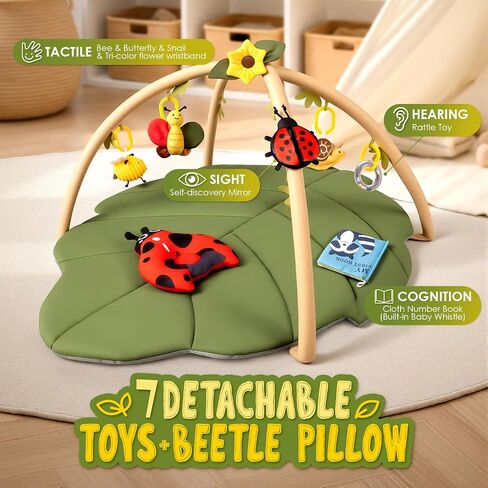 Leaf Tummy Time Baby Play Mat, Activity Gym w/7 Toys 0-18M Washable Oversize Infant Mat | Pure Cotton, Oversized & Comfy,Easy Assemble & Disassemble.Must-have for Newborn All-round Early Development in Kuwait