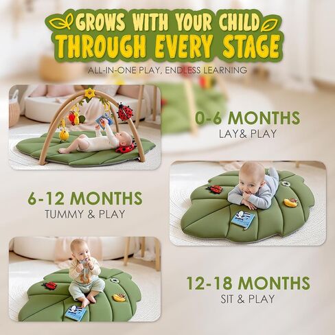 Leaf Tummy Time Baby Play Mat, Activity Gym w/7 Toys 0-18M Washable Oversize Infant Mat | Pure Cotton, Oversized & Comfy,Easy Assemble & Disassemble.Must-have for Newborn All-round Early Development in Kuwait