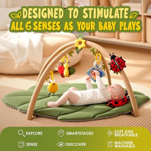 Leaf Tummy Time Baby Play Mat, Activity Gym w/7 Toys 0-18M Washable Oversize Infant Mat | Pure Cotton, Oversized & Comfy,Easy Assemble & Disassemble.Must-have for Newborn All-round Early Development in Kuwait