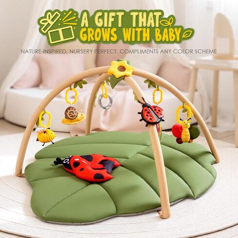 Leaf Tummy Time Baby Play Mat, Activity Gym w/7 Toys 0-18M Washable Oversize Infant Mat | Pure Cotton, Oversized & Comfy,Easy Assemble & Disassemble.Must-have for Newborn All-round Early Development in Kuwait