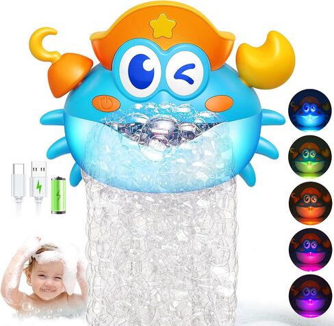Bath Toys,Light Up Baby Bath Toys Bath Bubble Machine with Colourful RGB Light Great Birthday for Toddler Boys and Girls Tub Toy for Kids Ages 1-3 4-8 in Kuwait
