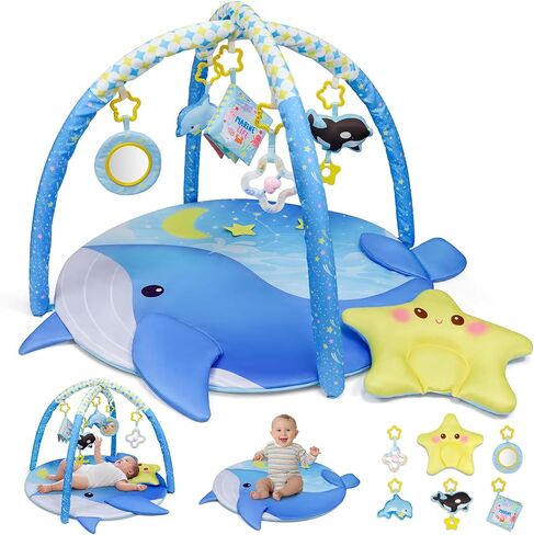 Dr.Rapeti 31x31inch Baby Play Mat, Activity Baby Play Gym with Arch, Playmats & Floor Gyms, Detachable Mirror and Squeaky Soft Set, Thick Non-Toxic Playmats in Kuwait