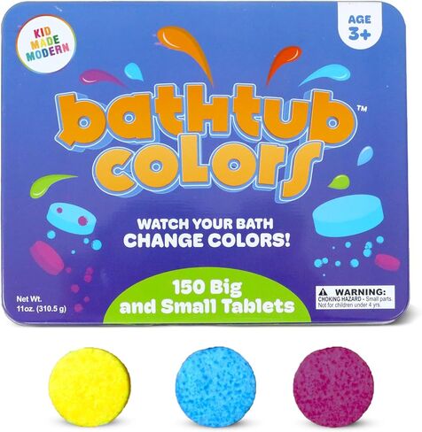 Kid Made Modern Bath Color Tablets for Kids - 150 Counts Non Toxic Bath Drops for Toddlers - Blue, Yellow, Pink, and Purple Bathtub Color Fizzies Tablets - Fun & Mini Bath Bombs (150 Count - Ages 3+) in Kuwait