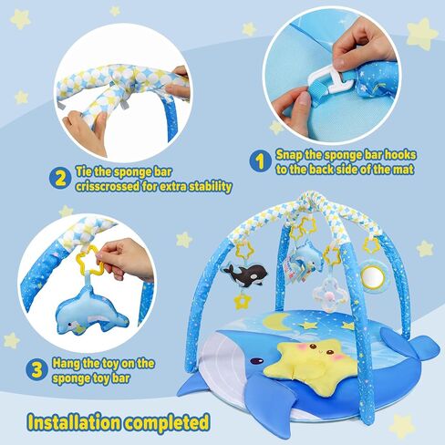 Dr.Rapeti 31x31inch Baby Play Mat, Activity Baby Play Gym with Arch, Playmats & Floor Gyms, Detachable Mirror and Squeaky Soft Set, Thick Non-Toxic Playmats in Kuwait