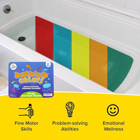 Kid Made Modern Bath Color Tablets for Kids - 150 Counts Non Toxic Bath Drops for Toddlers - Blue, Yellow, Pink, and Purple Bathtub Color Fizzies Tablets - Fun & Mini Bath Bombs (150 Count - Ages 3+) in Kuwait