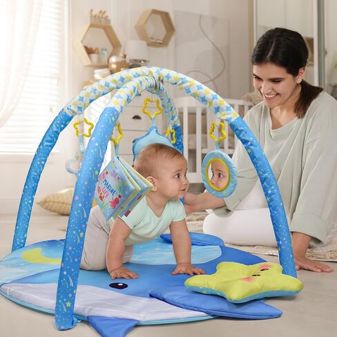 Dr.Rapeti 31x31inch Baby Play Mat, Activity Baby Play Gym with Arch, Playmats & Floor Gyms, Detachable Mirror and Squeaky Soft Set, Thick Non-Toxic Playmats in Kuwait