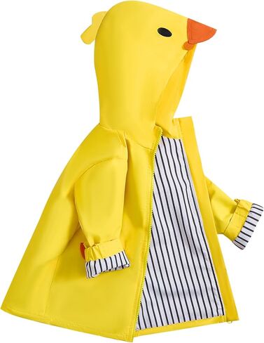 Toddler Baby Boy Girl Duck Raincoat, Cartoon Hoodie Zipper Jacket | Yellow Rain Jacket Striped Lining Waterproof in Kuwait