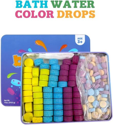 Kid Made Modern Bath Color Tablets for Kids - 150 Counts Non Toxic Bath Drops for Toddlers - Blue, Yellow, Pink, and Purple Bathtub Color Fizzies Tablets - Fun & Mini Bath Bombs (150 Count - Ages 3+) in Kuwait