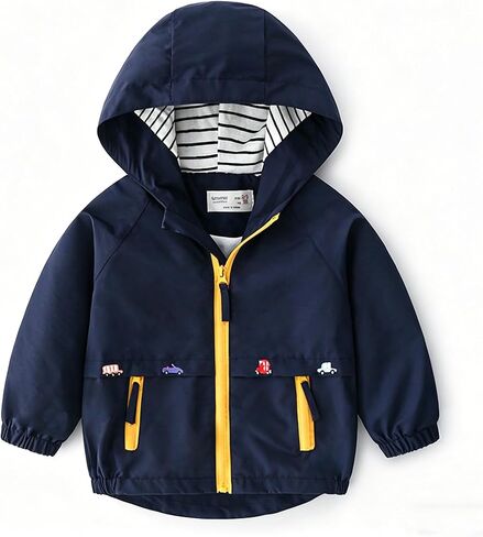 Toddler Boys Hooded Windbreaker Jacket Kids Lightweight Zip Up Coat Casual Outerwear with Pockets in Kuwait