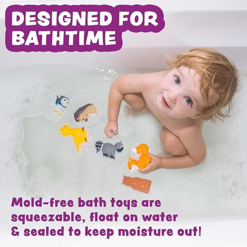Tub Works® Woodland Animals Watertight Baby Bath Toys, 6 Pack | Sealed, No Hole Bath Toys Design Keeps Moisture Out | Soft, Squeezable & Float on Water | Easy-Grip Toddler Bath Toy Set for Kids Bath in Kuwait