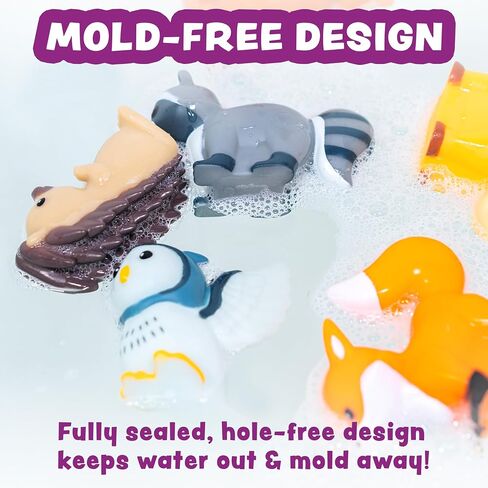 Tub Works® Woodland Animals Watertight Baby Bath Toys, 6 Pack | Sealed, No Hole Bath Toys Design Keeps Moisture Out | Soft, Squeezable & Float on Water | Easy-Grip Toddler Bath Toy Set for Kids Bath in Kuwait