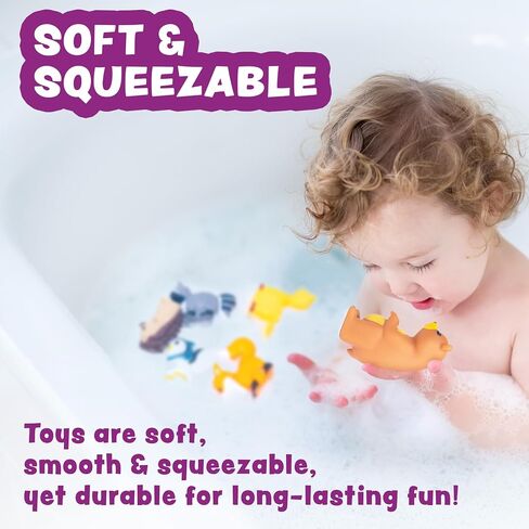 Tub Works® Woodland Animals Watertight Baby Bath Toys, 6 Pack | Sealed, No Hole Bath Toys Design Keeps Moisture Out | Soft, Squeezable & Float on Water | Easy-Grip Toddler Bath Toy Set for Kids Bath in Kuwait