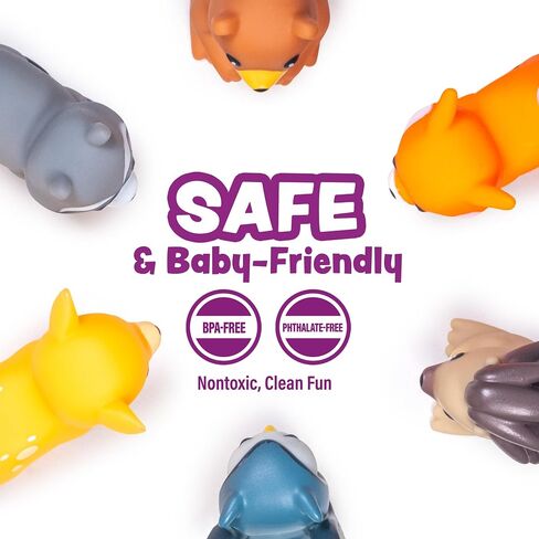 Tub Works® Woodland Animals Watertight Baby Bath Toys, 6 Pack | Sealed, No Hole Bath Toys Design Keeps Moisture Out | Soft, Squeezable & Float on Water | Easy-Grip Toddler Bath Toy Set for Kids Bath in Kuwait