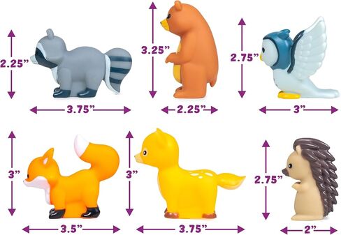Tub Works® Woodland Animals Watertight Baby Bath Toys, 6 Pack | Sealed, No Hole Bath Toys Design Keeps Moisture Out | Soft, Squeezable & Float on Water | Easy-Grip Toddler Bath Toy Set for Kids Bath in Kuwait