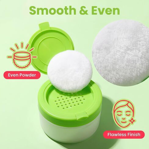 White Plastic Empty Baby Powder Puff Case with Green Sifter Lid Refillable After-Bath Talcum Powder Jar Dispenser Portable Beauty Baby Skin Care Container for Home and Travel in Kuwait