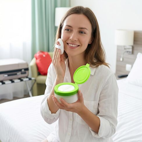 White Plastic Empty Baby Powder Puff Case with Green Sifter Lid Refillable After-Bath Talcum Powder Jar Dispenser Portable Beauty Baby Skin Care Container for Home and Travel in Kuwait