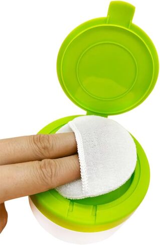 White Plastic Empty Baby Powder Puff Case with Green Sifter Lid Refillable After-Bath Talcum Powder Jar Dispenser Portable Beauty Baby Skin Care Container for Home and Travel in Kuwait