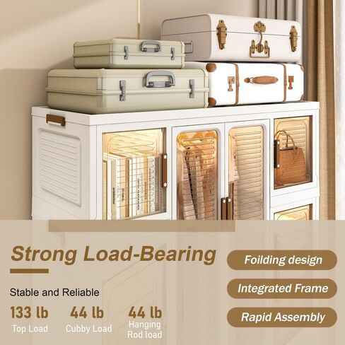 Portable Wardrobe Closet Storage Organizer for Clothes,Clothes Dresser,12 Magnetic Doors-12 Cubes & 2 Hanging Rod,16 pcs Hangers, Baby Wardrobe Storage Cabinet,White in Kuwait