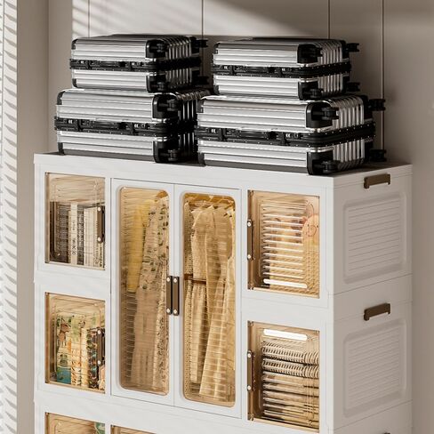 Portable Wardrobe Closet Storage Organizer for Clothes,Clothes Dresser,12 Magnetic Doors-12 Cubes & 2 Hanging Rod,16 pcs Hangers, Baby Wardrobe Storage Cabinet,White in Kuwait