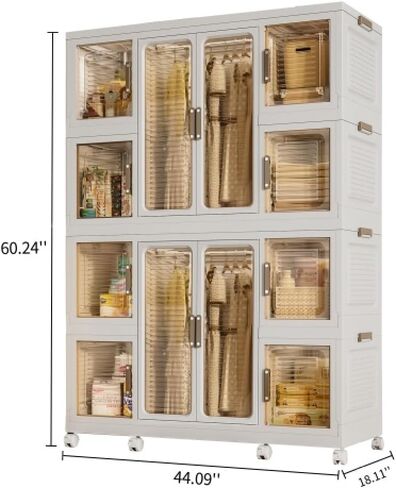 Portable Wardrobe Closet Storage Organizer for Clothes,Clothes Dresser,12 Magnetic Doors-12 Cubes & 2 Hanging Rod,16 pcs Hangers, Baby Wardrobe Storage Cabinet,White in Kuwait