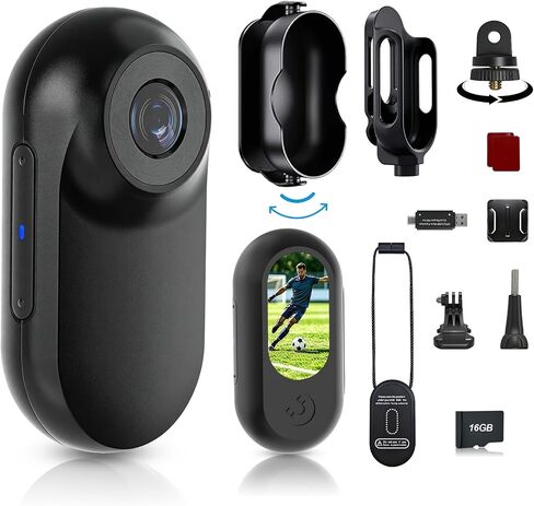 Mini Body Camera, Thumb Size Wearable 1080P Action Camera with 16GB | Magnetic Necklace POV Cam, Helmet Mount,Mounting Kit for Cycling,Vlogging,Sports,Up to 128GB Expandable,Gift for Men & Women in Kuwait