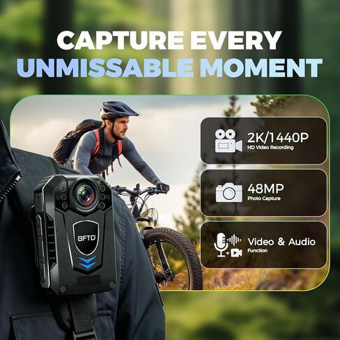 2K Body Camera with Audio and Video, 128GB Body Worn Camera, 10H Recording, Night Vision, IP67 Waterproof, 140° Wide Angle, Wearable Cam for Law Enforcement, Security & Outdoor Work in Kuwait