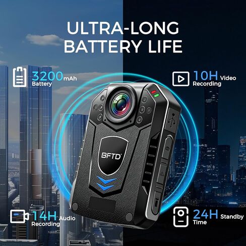 2K Body Camera with Audio and Video, 128GB Body Worn Camera, 10H Recording, Night Vision, IP67 Waterproof, 140° Wide Angle, Wearable Cam for Law Enforcement, Security & Outdoor Work in Kuwait