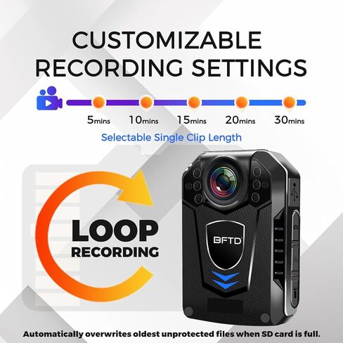 2K Body Camera with Audio and Video, 128GB Body Worn Camera, 10H Recording, Night Vision, IP67 Waterproof, 140° Wide Angle, Wearable Cam for Law Enforcement, Security & Outdoor Work in Kuwait