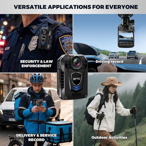 2K Body Camera with Audio and Video, 128GB Body Worn Camera, 10H Recording, Night Vision, IP67 Waterproof, 140° Wide Angle, Wearable Cam for Law Enforcement, Security & Outdoor Work in Kuwait