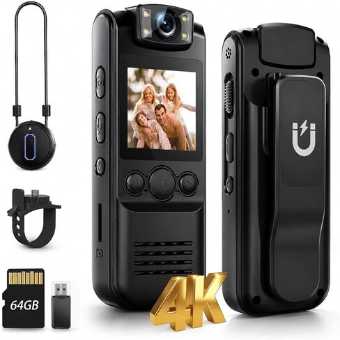 4K Body Camera with Audio and Video Recording, 128GB | Wearable Mini Body Cam with Magnetic Clip, Hands-Free POV Camera for Work, Cycling, Travel, Driving & Daily Recording in Kuwait