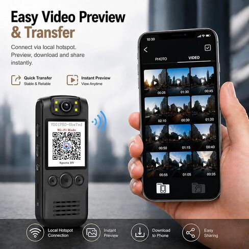 4K Body Camera with Audio and Video Recording, 128GB | Wearable Mini Body Cam with Magnetic Clip, Hands-Free POV Camera for Work, Cycling, Travel, Driving & Daily Recording in Kuwait