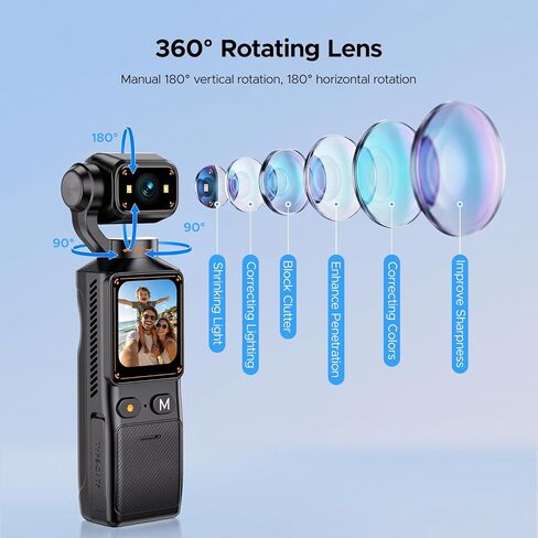 2K Vlogging Camera with 180° Rotating Lens, Handheld Pocket POV Video Camera, WiFi App, 7H Battery, 1.69" Screen, 32GB Card Included for YouTube, TikTok, Travel, Content Creators & Daily Vlogs in Kuwait