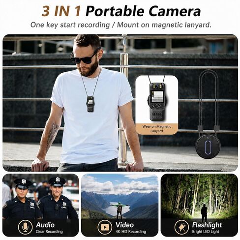 4K Body Camera with Audio and Video Recording, 128GB | Wearable Mini Body Cam with Magnetic Clip, Hands-Free POV Camera for Work, Cycling, Travel, Driving & Daily Recording in Kuwait