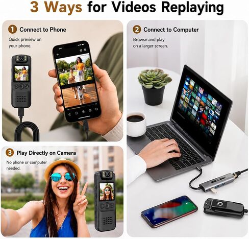 4K Body Camera with Audio and Video Recording, 128GB | Wearable Mini Body Cam with Magnetic Clip, Hands-Free POV Camera for Work, Cycling, Travel, Driving & Daily Recording in Kuwait
