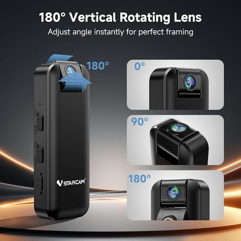 VSTARCAM 2K Mini Body Camera with 180° Rotating Lens, 1500mAh Battery & 64GB TF Card Included, IR Night Vision, Portable Wearable Video Recorder for Cycling, Meetings & Outdoor Recording in Kuwait