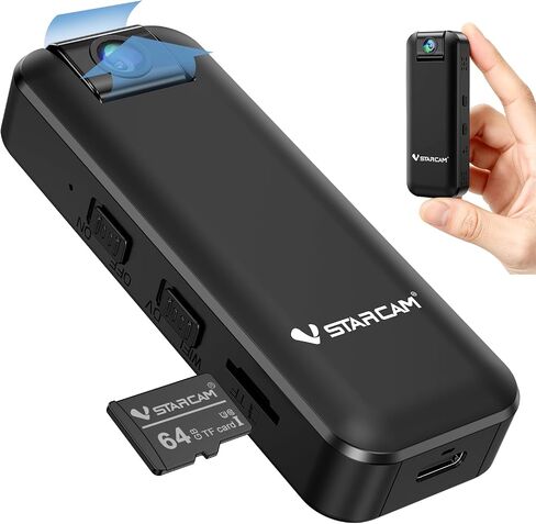 VSTARCAM 2K Mini Body Camera with 180° Rotating Lens, 1500mAh Battery & 64GB TF Card Included, IR Night Vision, Portable Wearable Video Recorder for Cycling, Meetings & Outdoor Recording in Saudi Arabia