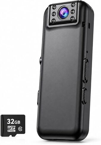 2K Body Camera with 15H Battery, 180° Rotating Lens, Auto Image Flip, Wearable POV Camera with 32GB Card, Magnetic Clip & 1/4 Mount for Cycling, Travel, Vlogging & Outdoor Adventures in Kuwait