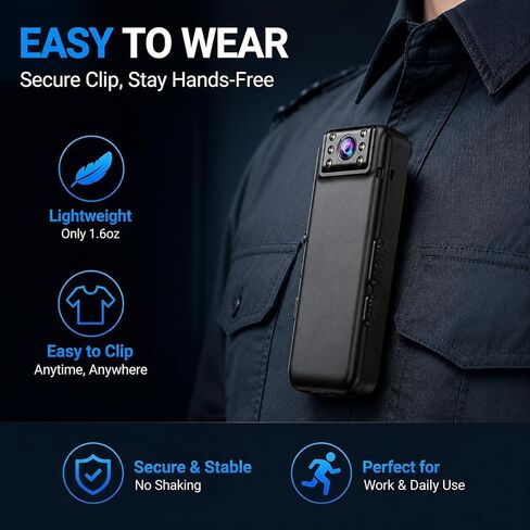 2K Body Camera with 15H Battery, 180° Rotating Lens, Auto Image Flip, Wearable POV Camera with 32GB Card, Magnetic Clip & 1/4 Mount for Cycling, Travel, Vlogging & Outdoor Adventures in Kuwait