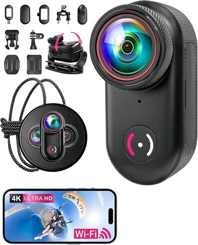 Mini Body Camera, 4K Action Camera Wearable POV Thumb Camera | Magnetic with 1.47" Screen, 360°Rotatable Clip, IP65 Waterproof Thumb Size for TikTok YouTube Vlogging Traveling (32GB Crad) in Kuwait