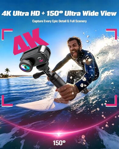 Mini Body Camera, 4K Action Camera Wearable POV Thumb Camera | Magnetic with 1.47" Screen, 360°Rotatable Clip, IP65 Waterproof Thumb Size for TikTok YouTube Vlogging Traveling (32GB Crad) in Kuwait