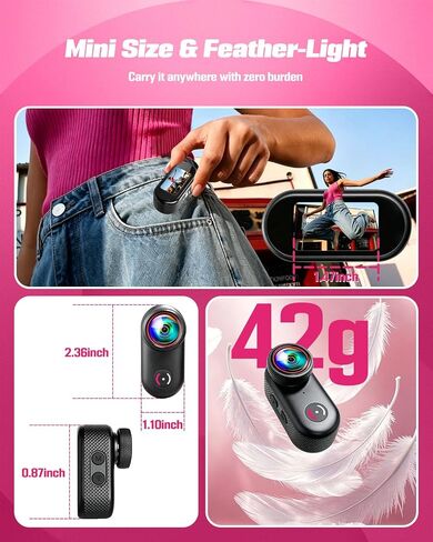 Mini Body Camera, 4K Action Camera Wearable POV Thumb Camera | Magnetic with 1.47" Screen, 360°Rotatable Clip, IP65 Waterproof Thumb Size for TikTok YouTube Vlogging Traveling (32GB Crad) in Kuwait