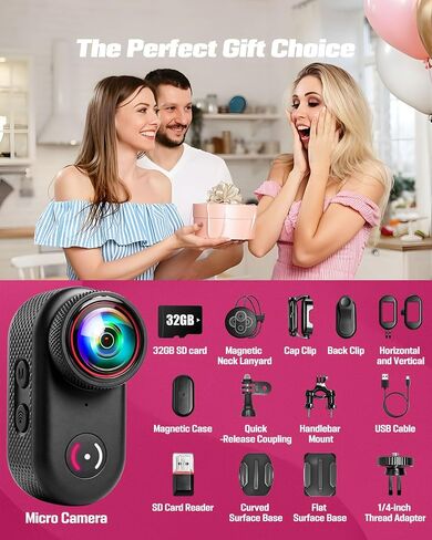 Mini Body Camera, 4K Action Camera Wearable POV Thumb Camera | Magnetic with 1.47" Screen, 360°Rotatable Clip, IP65 Waterproof Thumb Size for TikTok YouTube Vlogging Traveling (32GB Crad) in Kuwait