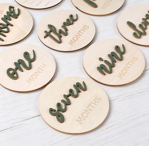 8PCS Baby Monthly Milestone Signs Month Milestone Baby Markers for Girl Boy 3D Baby Milestone Discs Wooden Hello World Newborn Signs 1-12 Month Baby Announcement Sign for Baby Shower Hospital Nursery in Kuwait