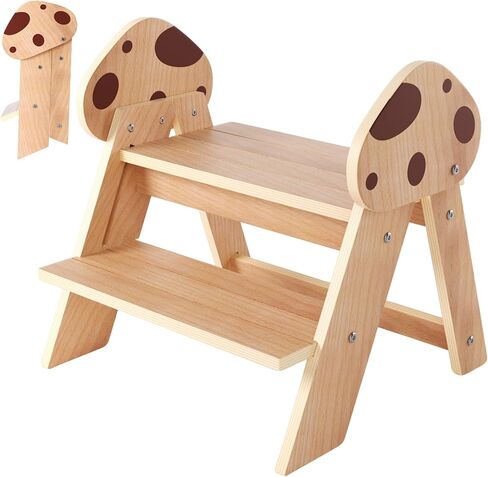 Beech Wooden Toddler Step Stool, 2-Step Foldable Stool for Kids with Non-Slip Surface, Baby Bathroom Stool for Potty Training, Bathroom Sink, Kitchen Counter with Cute Cloud Design in Kuwait
